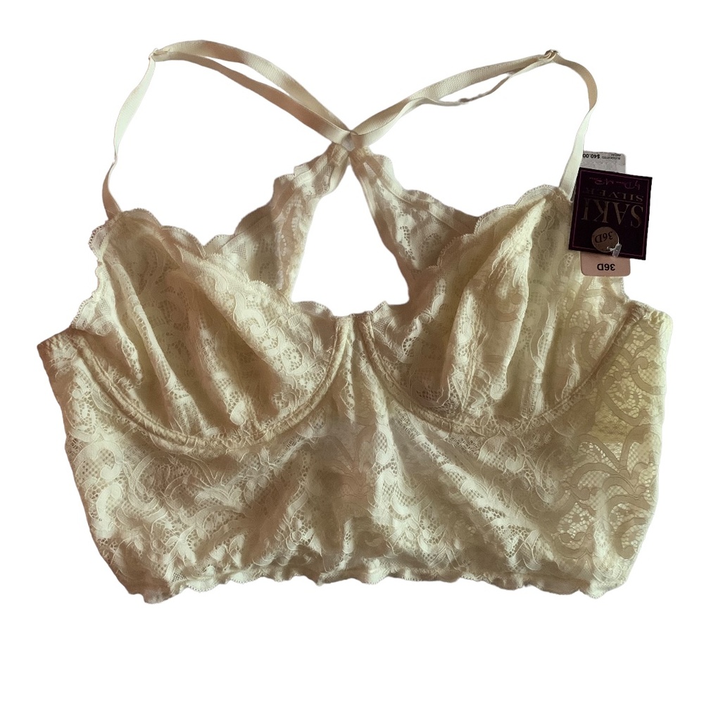 Saki Silver Winter White Bralette Sz 36D